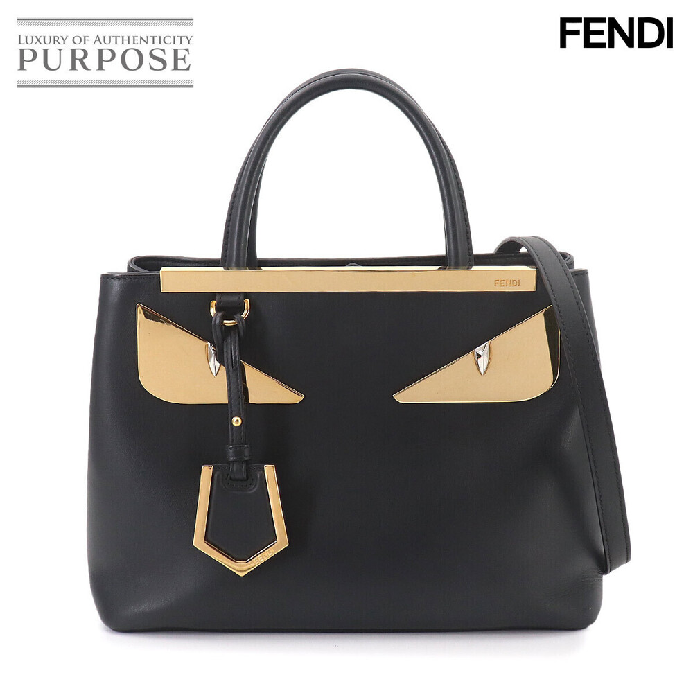 Fendi Toujours Monster Bugs Hand Shoulder Bag Black Leather